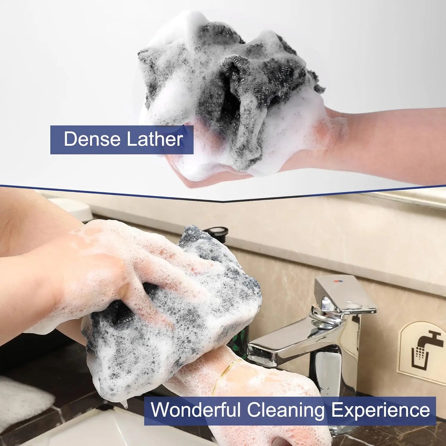 Exfoliating Scrub Bath Towel Body Back Wash Cloth Scrubber, Soft Shower Sponge Essential Bathroom Cleansing Accessories