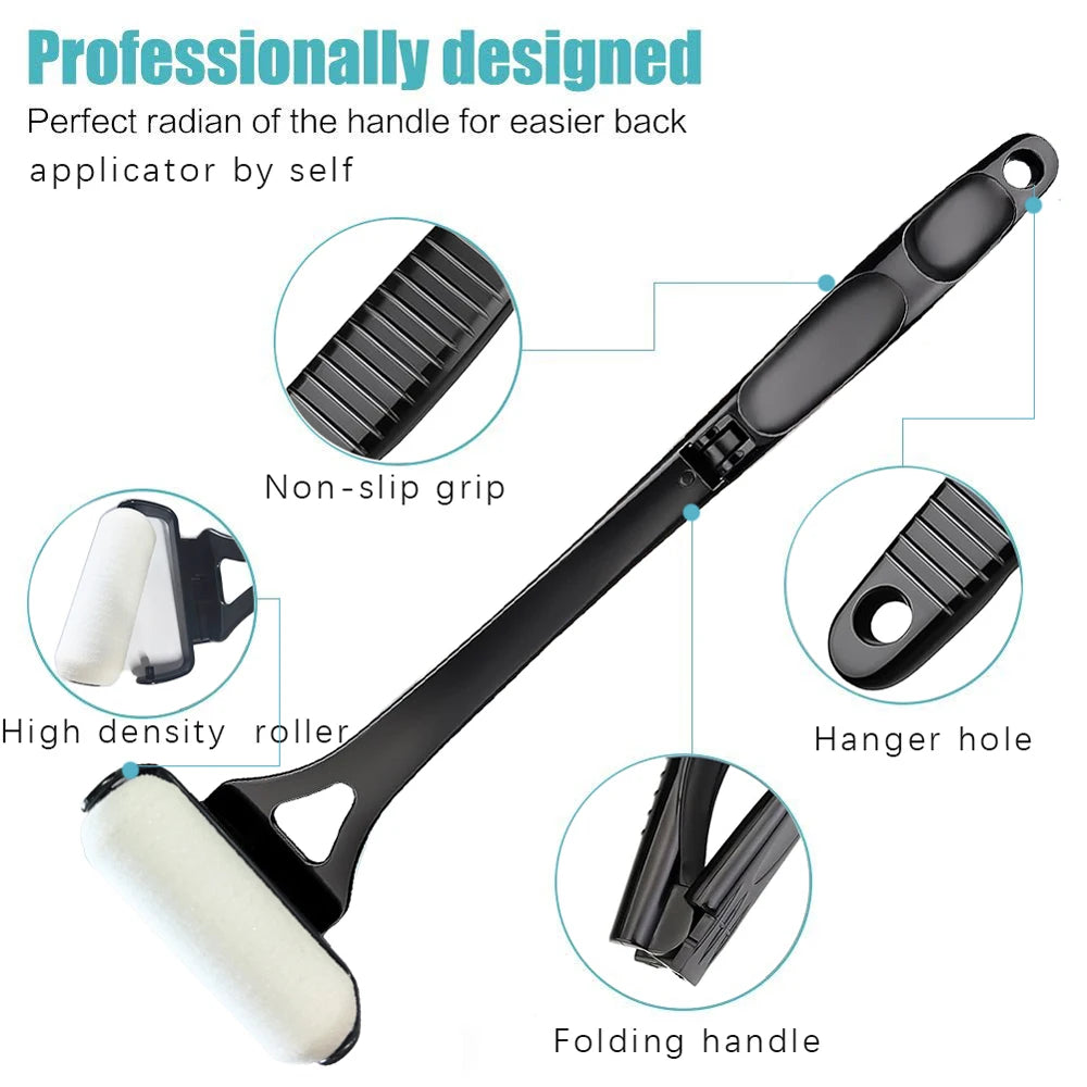 Portable Lotion Applicator Sunscreen Tanning Stick with Long Handle Foldable Back Applicator Replacement Heads