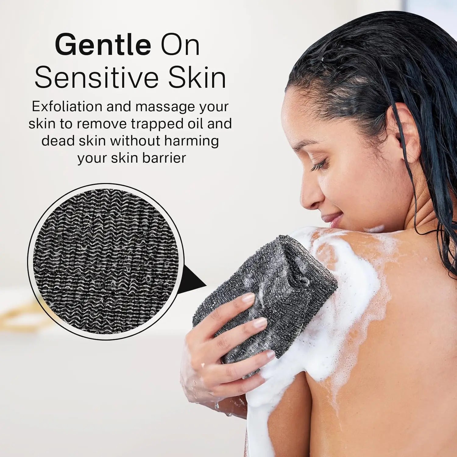 Exfoliating Scrub Bath Towel Body Back Wash Cloth Scrubber, Soft Shower Sponge Essential Bathroom Cleansing Accessories